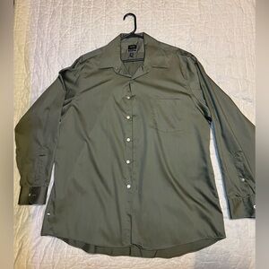Arrow Classic Fit Olive Green/Gray Long Sleeve Button-Up Shirt mens sz 17 34/35